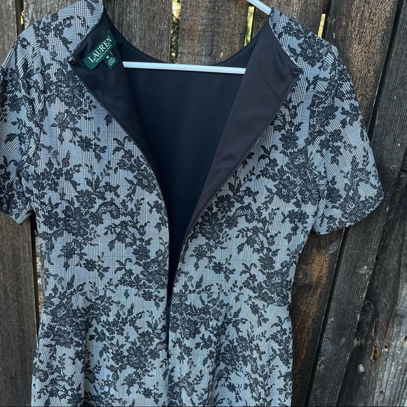 Lauren Ralph Lauren Houndstooth Plaid Floral Dress Sz 10 - Picture 6 of 13